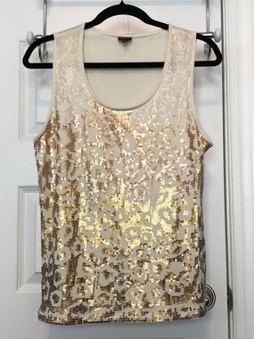 Rafaella Studio white ombré golden cheetah print sequined tank top (L)